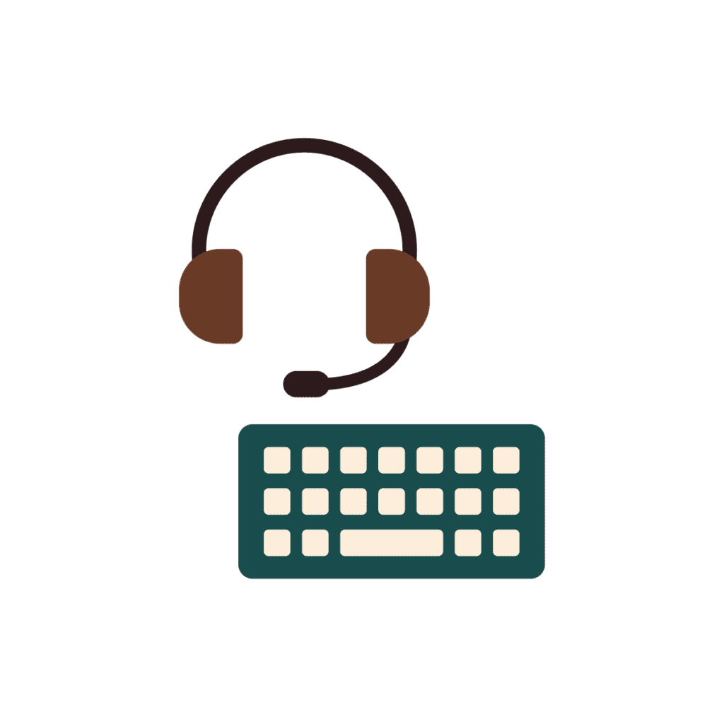 Illustration of headset with keyboard representing communication and support